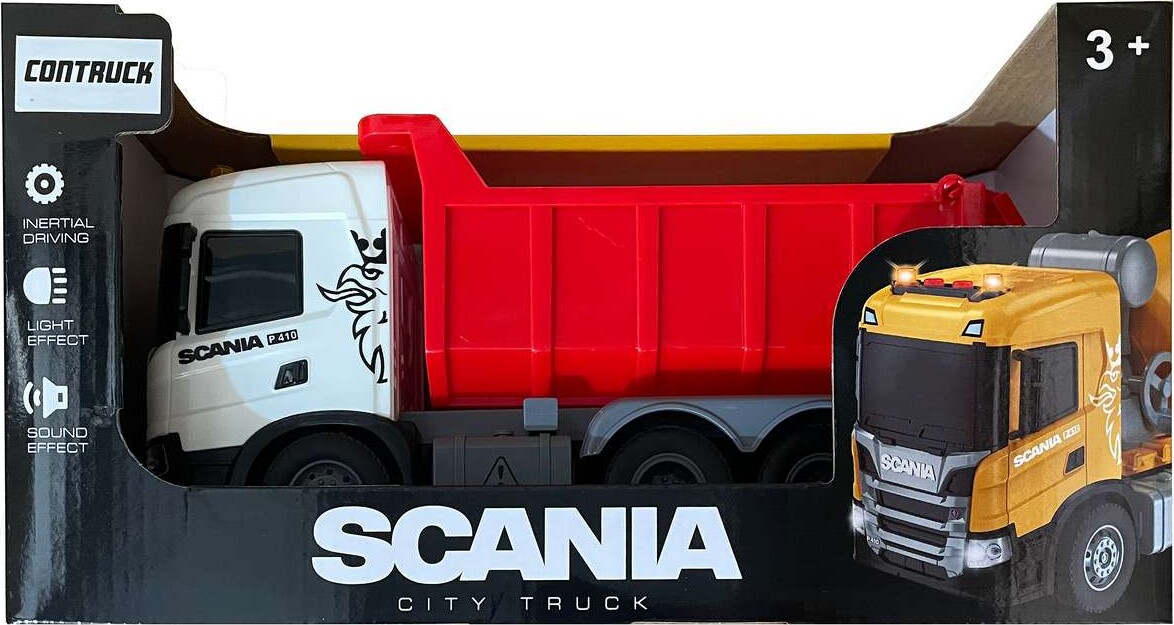 Scania Lastbil Med Tiplad, Lys & Lyd, 26x10x13,3cm - Contruck