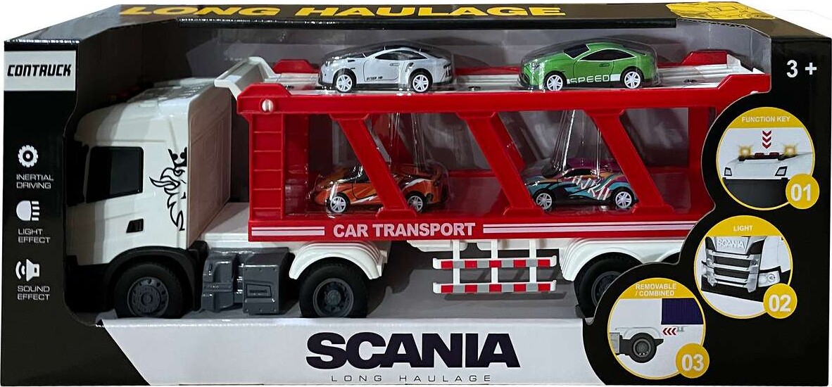 Scania Lastbil M/hænger+biler, Lys & Lyd 41x9,5x15 - Contruck