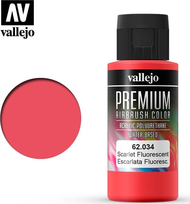 Vallejo - Premium Airbrush Maling - Scarlet Fluorescent 60 Ml
