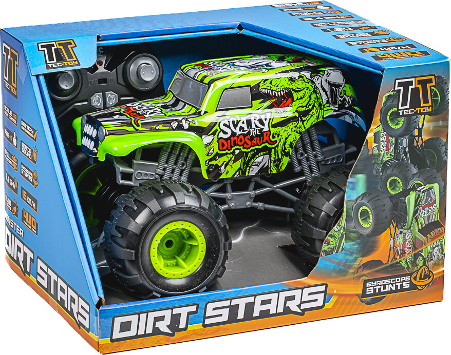 Fjernstyret Bil Med Lys Og Lyd - Monster Dirt Stars - 1:12 - Grøn