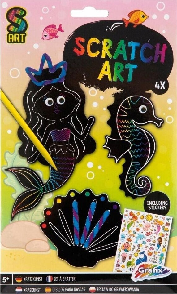 Grafix - Scratch Art Sæt Inkl. Stickers - Havfrue Søhest Musling