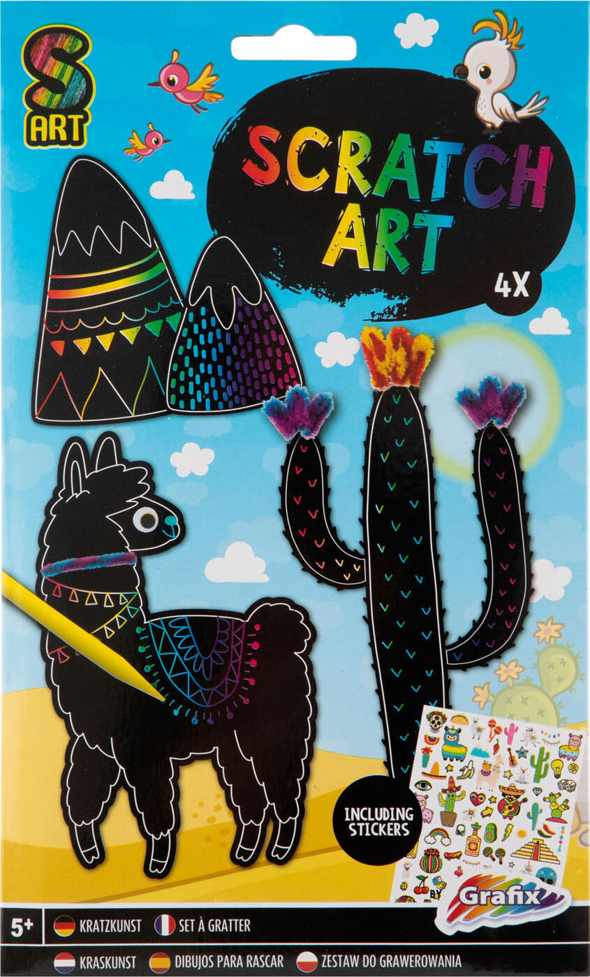 Scratch Art - Lama Og Kactus - Inkluderer Klistermærker