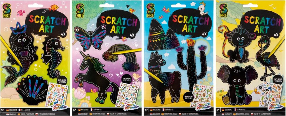 Grafix - Scratch Art Sæt Inkl. Stickers - Assorteret