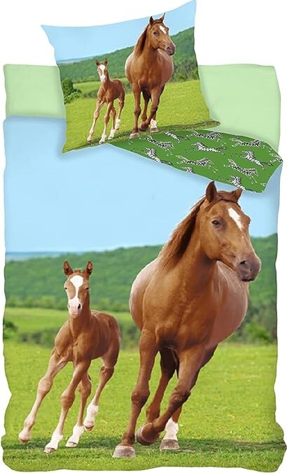 Brandmac - Hest Med Føl Sengetøj - 140x200 Cm - Voksen Str.