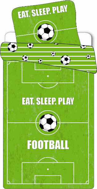 Fodbold sengetøj - 140x200 cm - Fodbold bane og fodbolde - Dynebetræk med vendbart design - 100% bomulds sengesæt