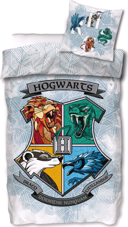 Billede af Harry Potter Sengetøj - Voksen - 140x200 Cm - Blå Hvid
