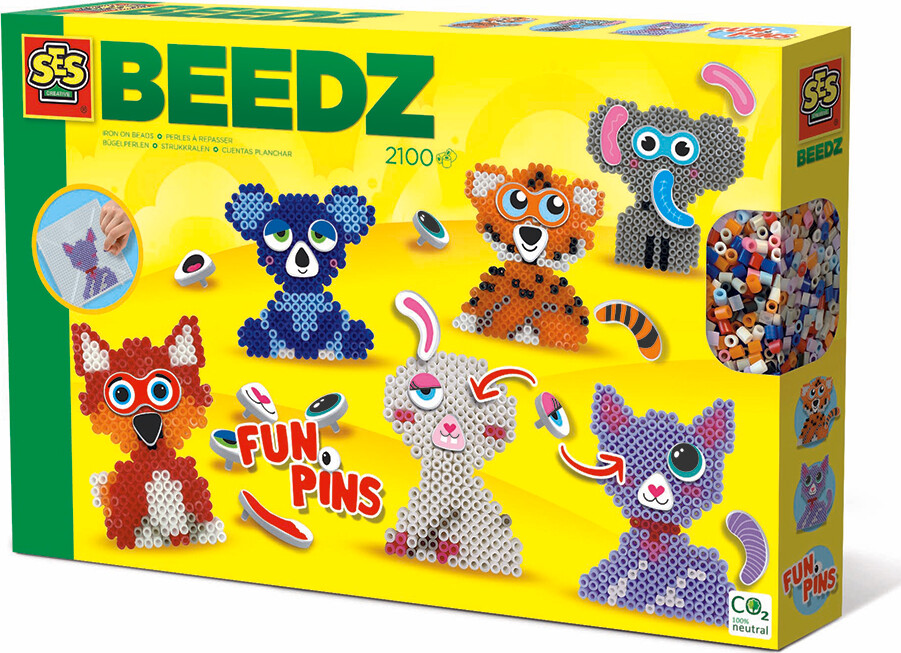 Perler Og Perleplade Sæt - Fun Pins Dyr - Ses Creative - Beedz