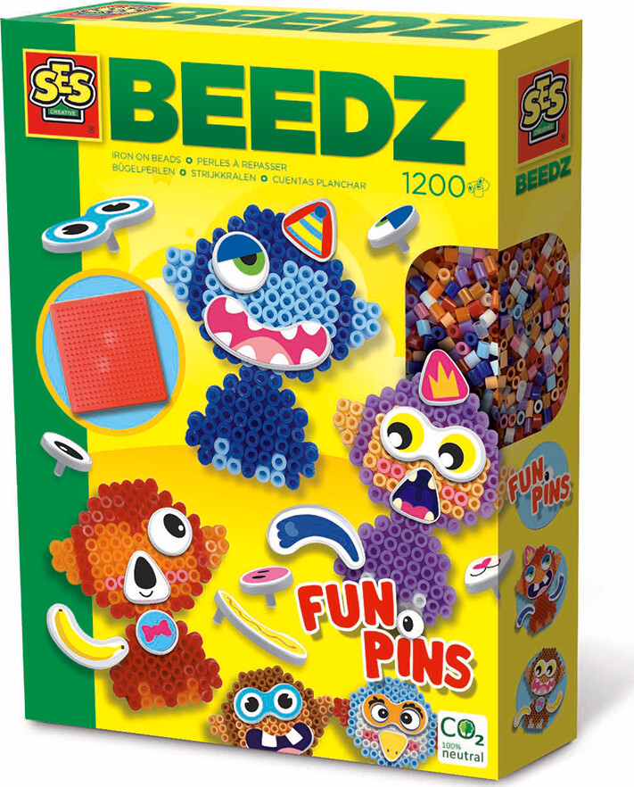 Perler Og Perleplade Sæt - Fun Pins - Ses Creative - Beedz