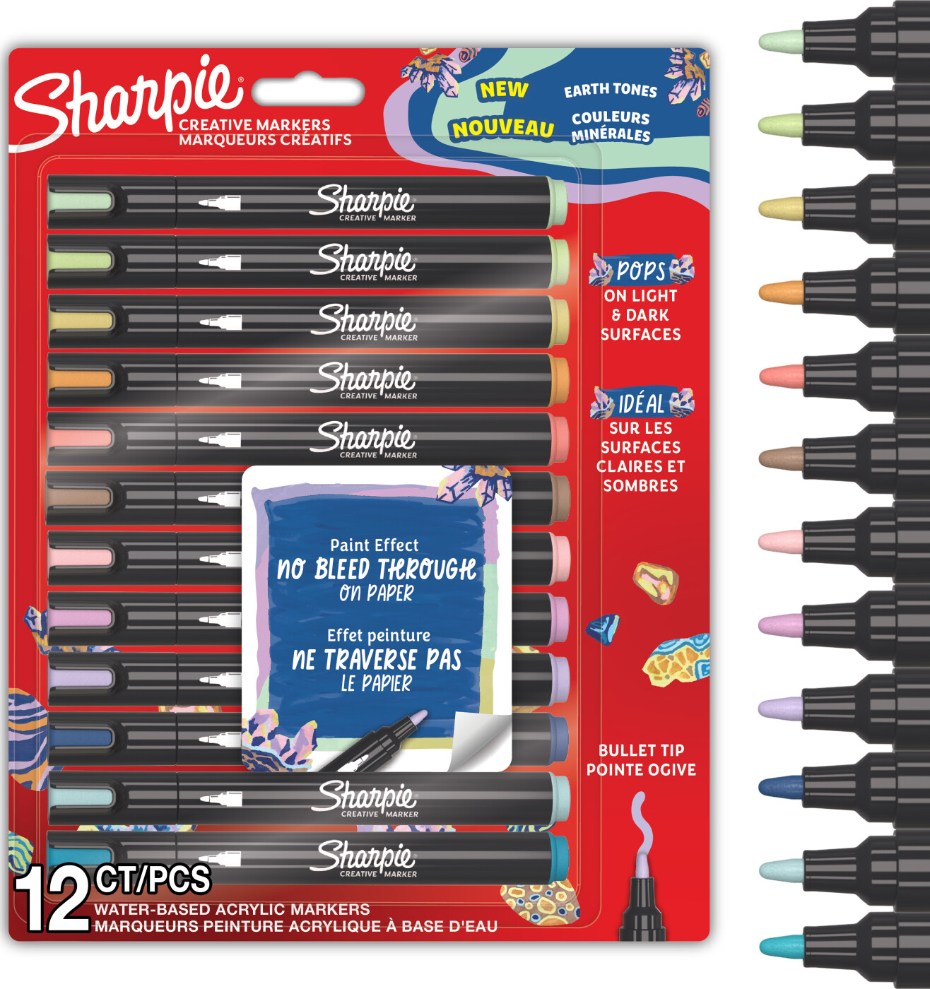 Sharpie - Creative Akryl Paint Marker - Jordtone Farver - Rund Spids - Assorterede Farver - 12 Stk