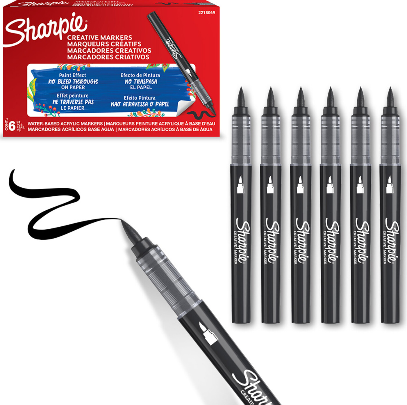 Sharpie - Creative Akryl Paint Marker - Penselspids - Sort - 6 Stk