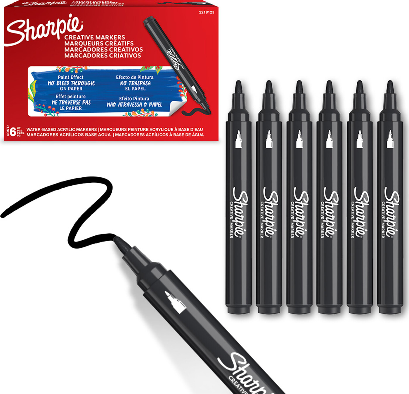 Sharpie - Creative Akryl Paint Marker - Rund Spids - Sort - 6 Stk