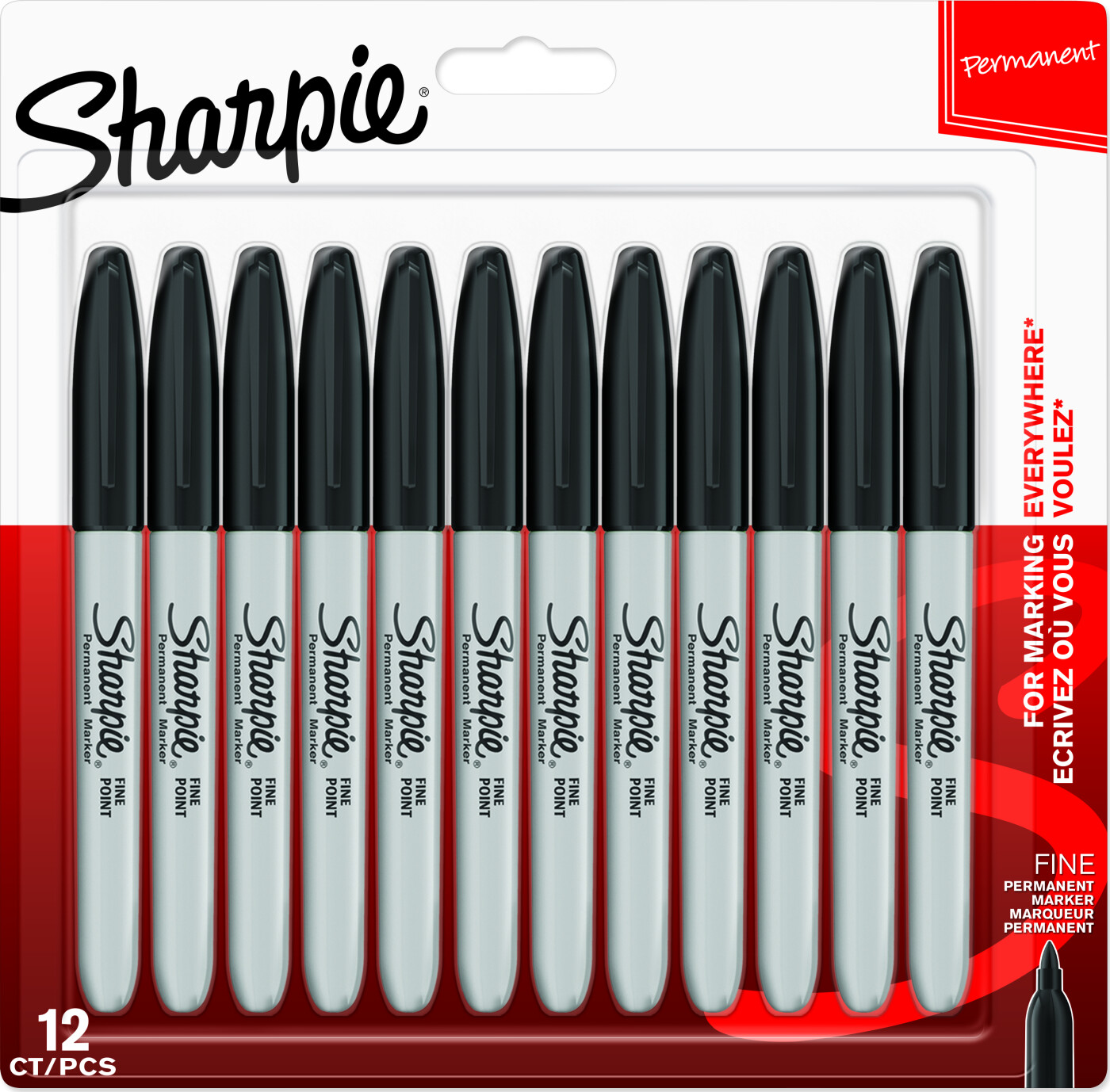 Sharpie - Permanent Markers Fin Spids - Sort (12 Styk)