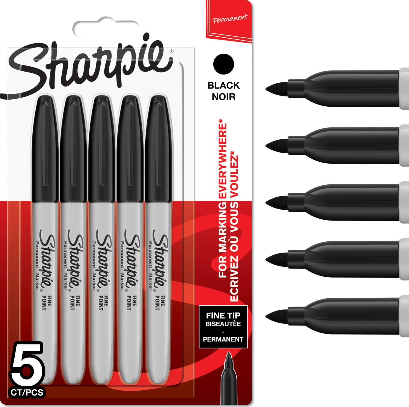 Sharpie - Permanente Markers - Sort - 5 Styk