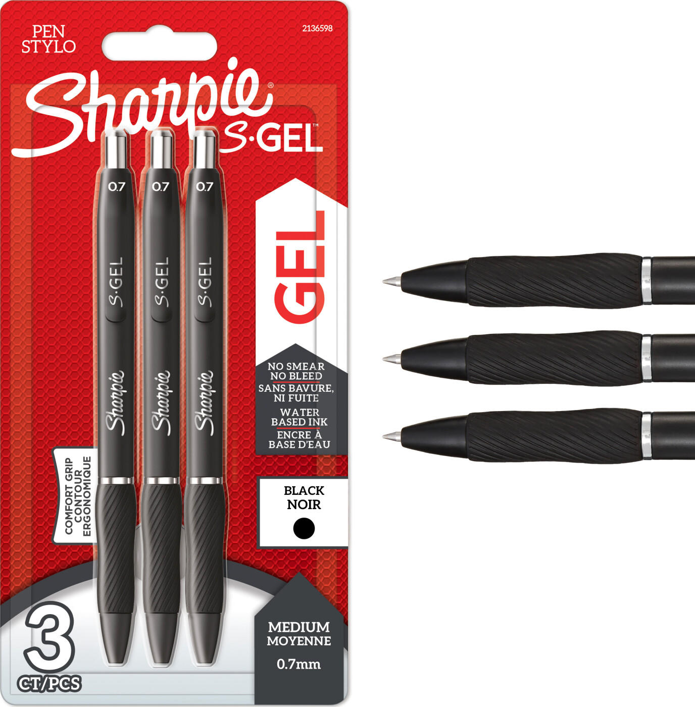 Sharpie - S-gel Gelpenne - Sort - 3 Styk