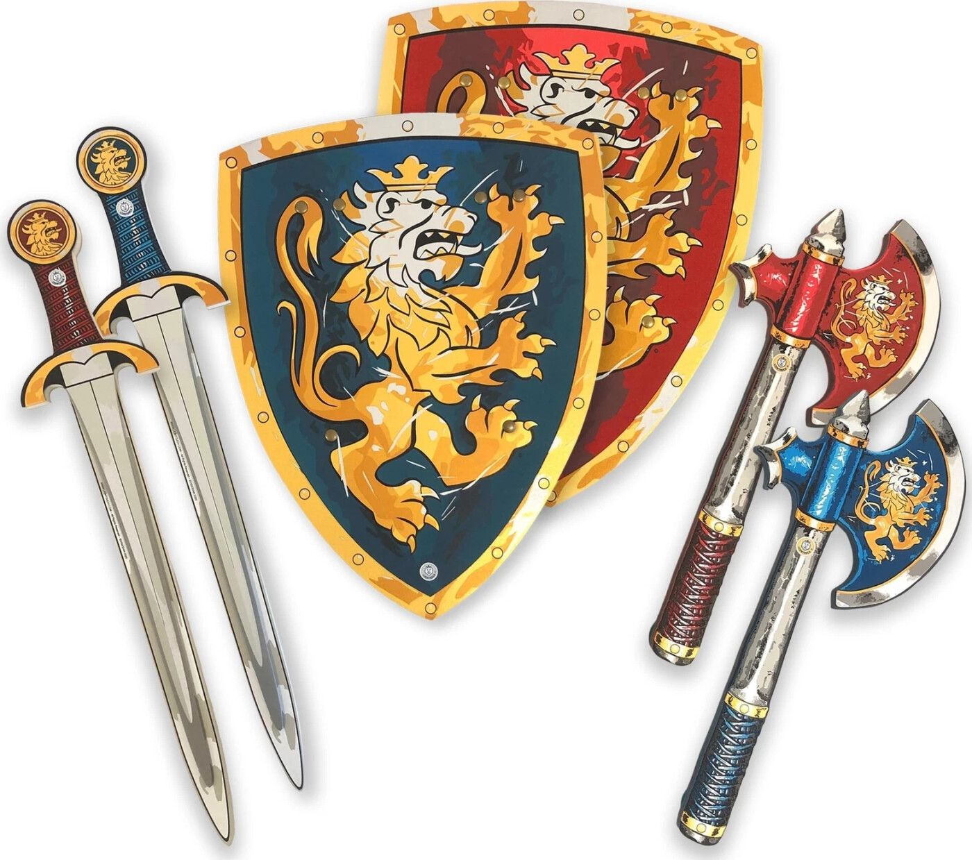 Liontouch - ædel Ridder - Skumsværd, Skjold Og økse - Blå Rød