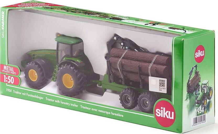 Siku Traktor m. Skovbrugstrailer - John Deere 8430 - 1:50 - Grøn