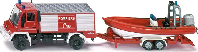 Siku - Unimog Brandbil Med Båd
