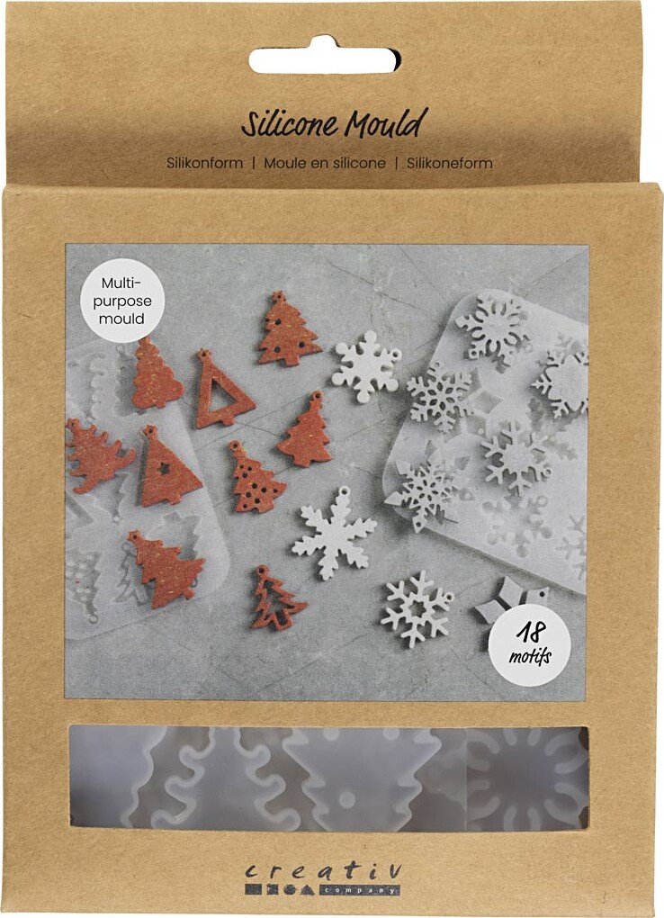 Silikoneform - Iskrystaller Og Juletræer - H 0,3 Cm - B 3,5+4,7 Cm - Med Hul Til Ophæng - Mat Transparent - 2 Stk./ 1 Stk.