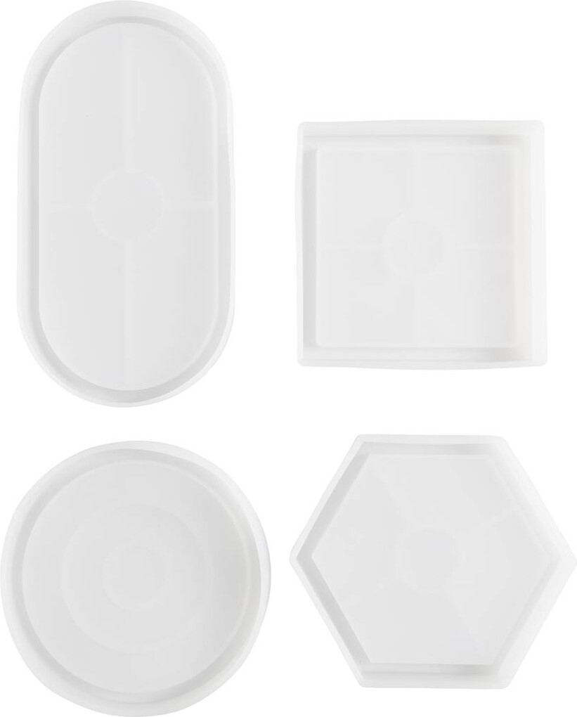 Silikoneform - Oval - Rund - Firkantet - Sekskantet - H 1-1,5 Cm - Str. 9-17,5 Cm - Mat Transparent - 4 Stk.