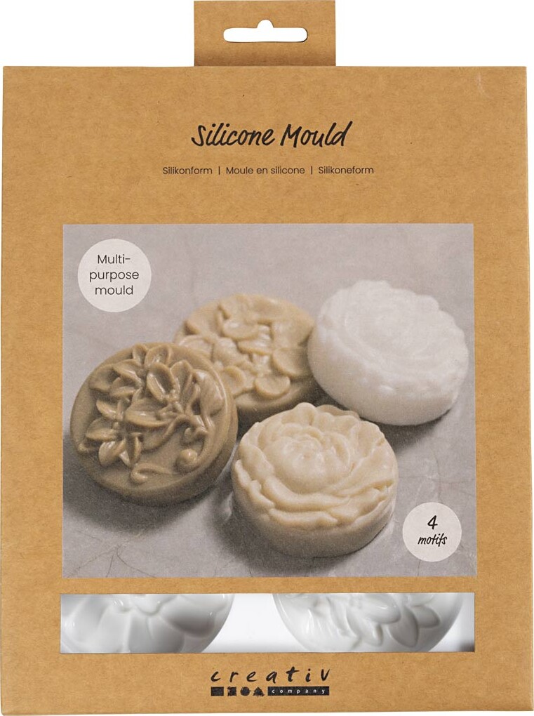 Silikoneform - Rund Med Blomstermotiv - L 6,8 Cm - B 2,3 Cm - 4stk. billede