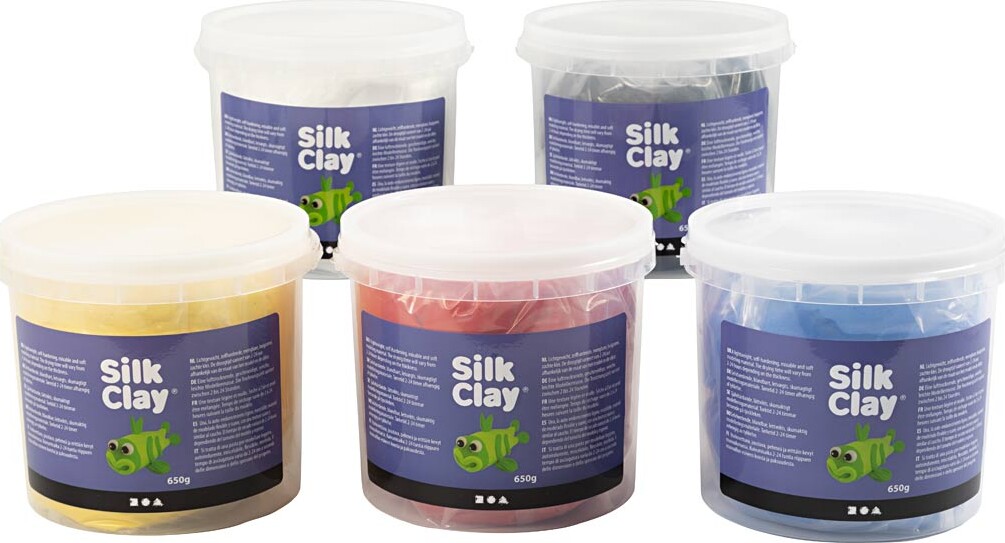 Silk Clay - Primærfarver - Modellervoks I Spande Sæt - 5x650 G