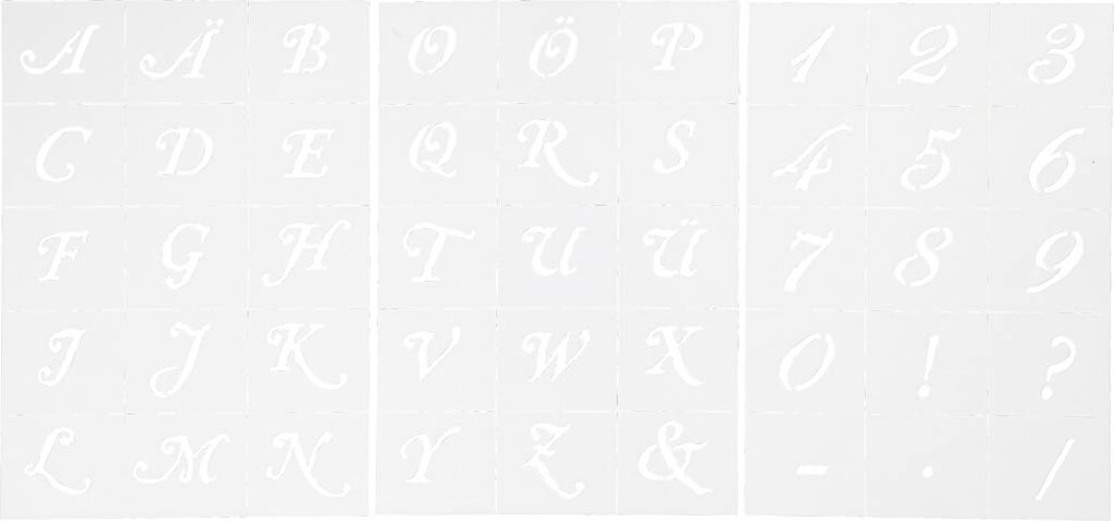 Skabeloner - Bogstaver Og Tal - H 20-30 Mm - A5 - 148x210 Mm - 3 Ark billede