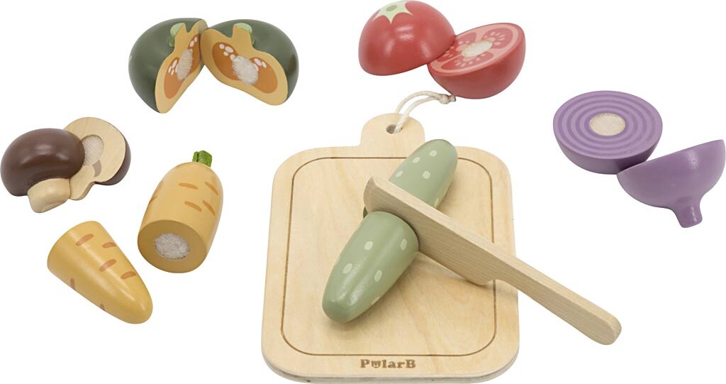 Skærbare Grøntsager I Træ - 14 Dele