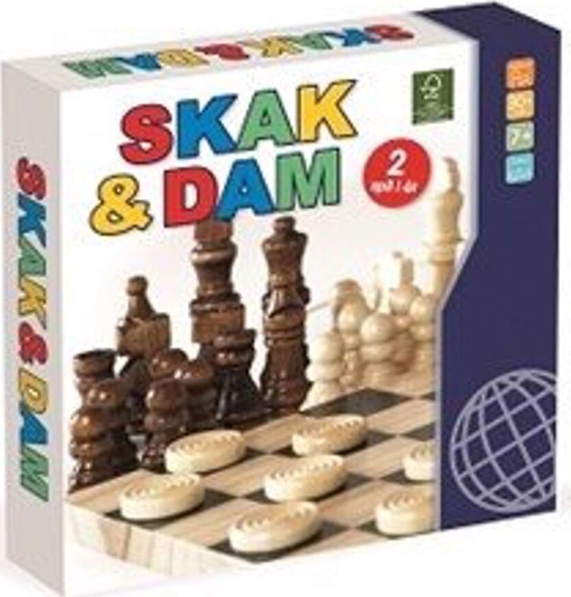 Skak Og Dam Spil I Træ Med Massiv Plade I Træ
