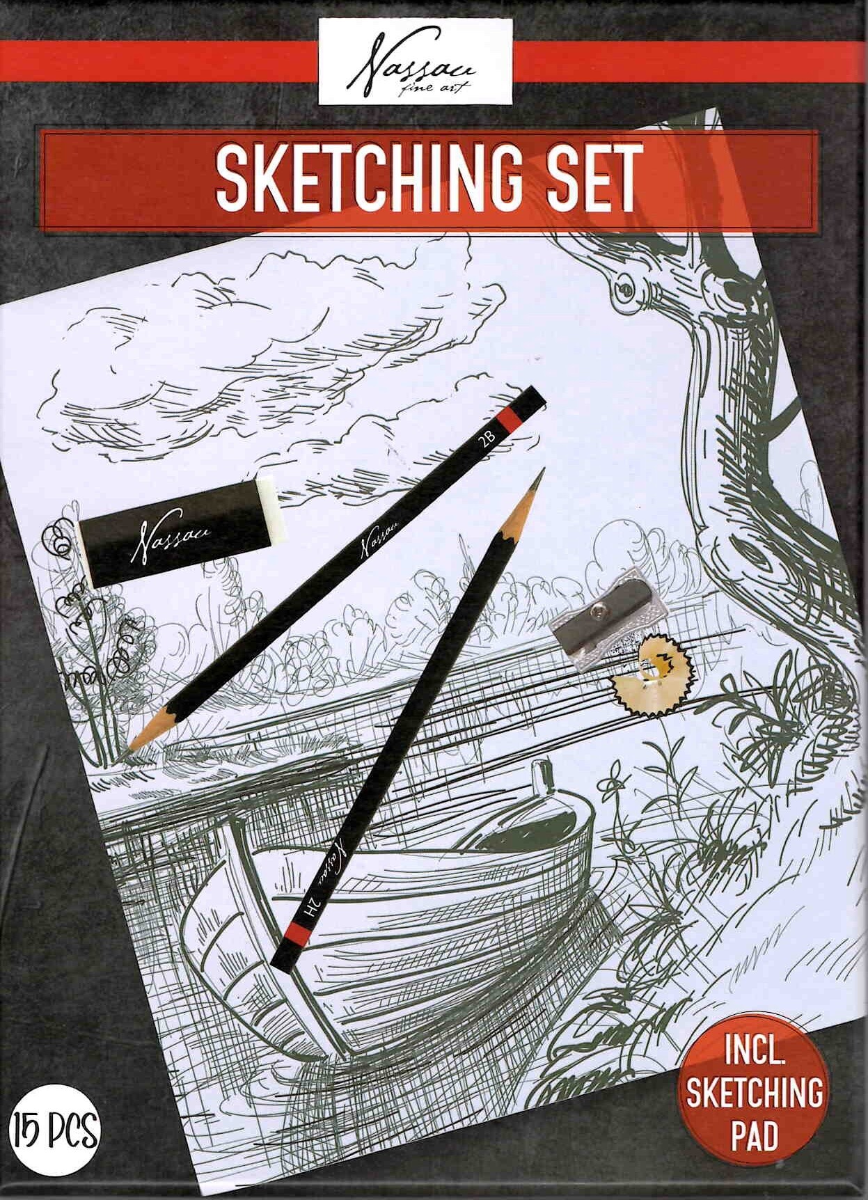 Skitsesæt Med Skitseblok - 15 Dele - Nassau Fine Art