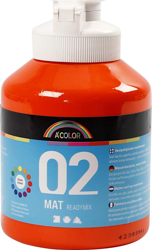 A-color - Skole Akrylmaling - Mat - Orange - 500 Ml