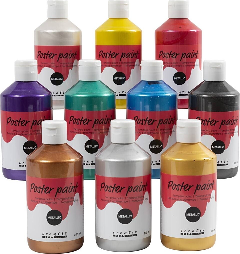 Skole Tempera Maling - Metallic - Forskellige Farver - 10x300 Ml
