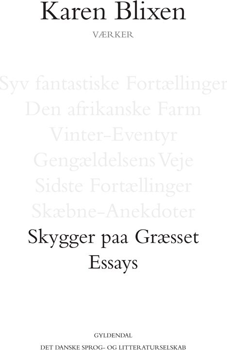 Billede af Skygger På Græsset - Essays - Karen Blixen - Bog