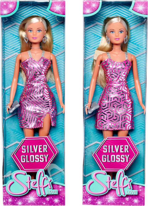 Se Steffi Love Dukke - Silver Glossy Glitter Kjole - 29 Cm - Assorteret hos Gucca.dk