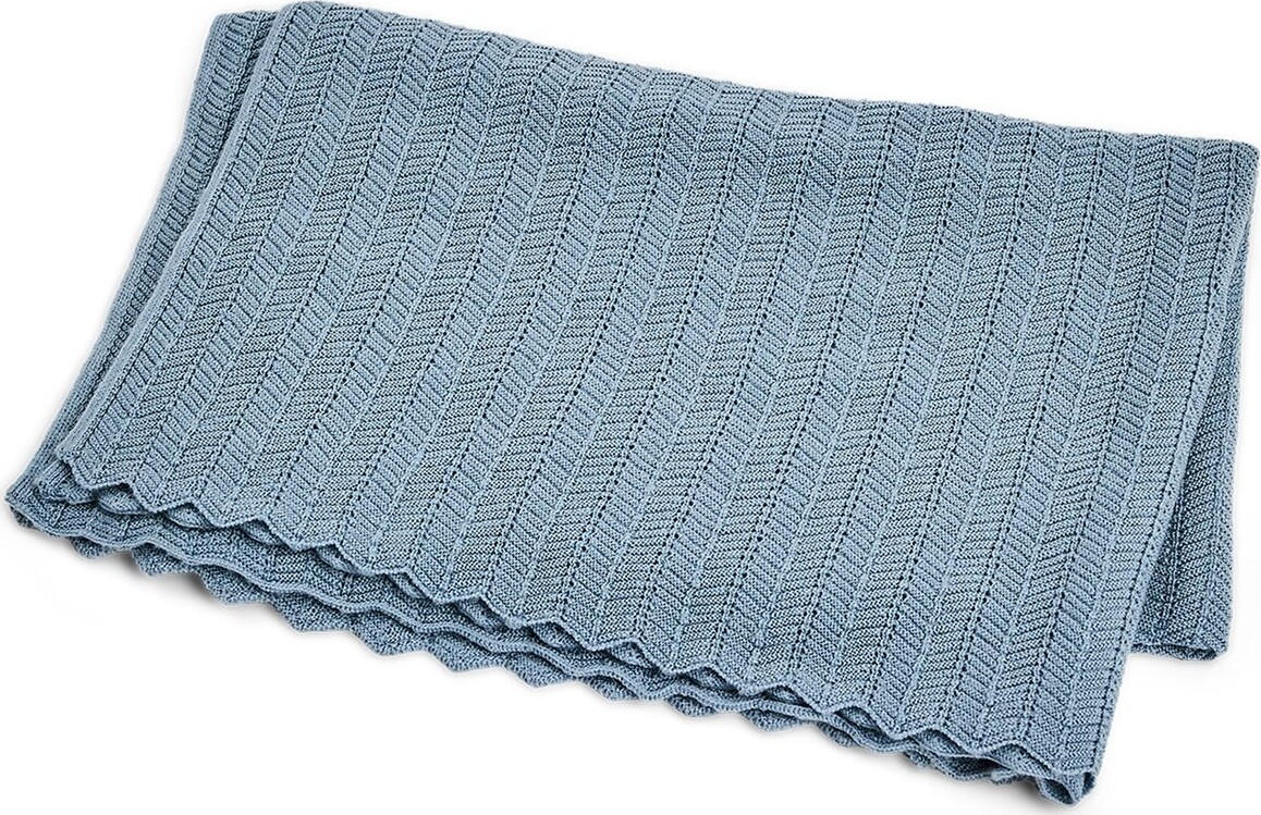 Smallstuff - Strikket Babytæppe - Bomuld - Lyseblå - 80x100 Cm