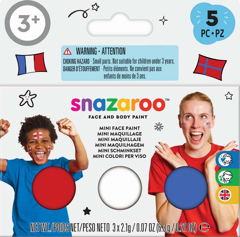 Sminkefarvesæt Rød, Hvid, Blå 3x2,1g - 1172278 - Snazaroo