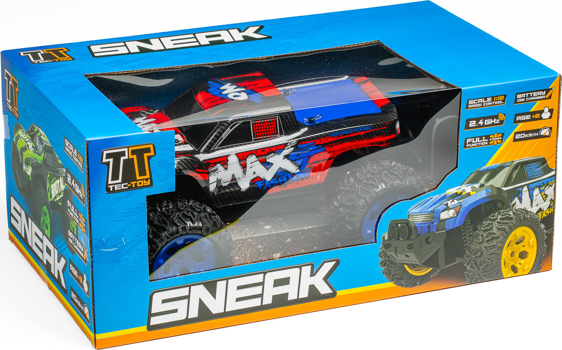 Fjernstyret Offroad Bil - Sneak Max - 1:12 - 2,4 Ghz - Rød