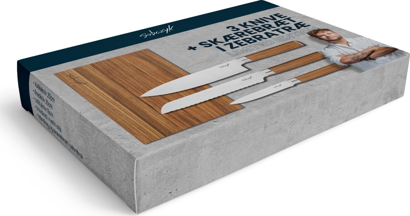 Sobczyk - 3 Knive Og 1 Skærebræt - Zebratræ - Limited Edition