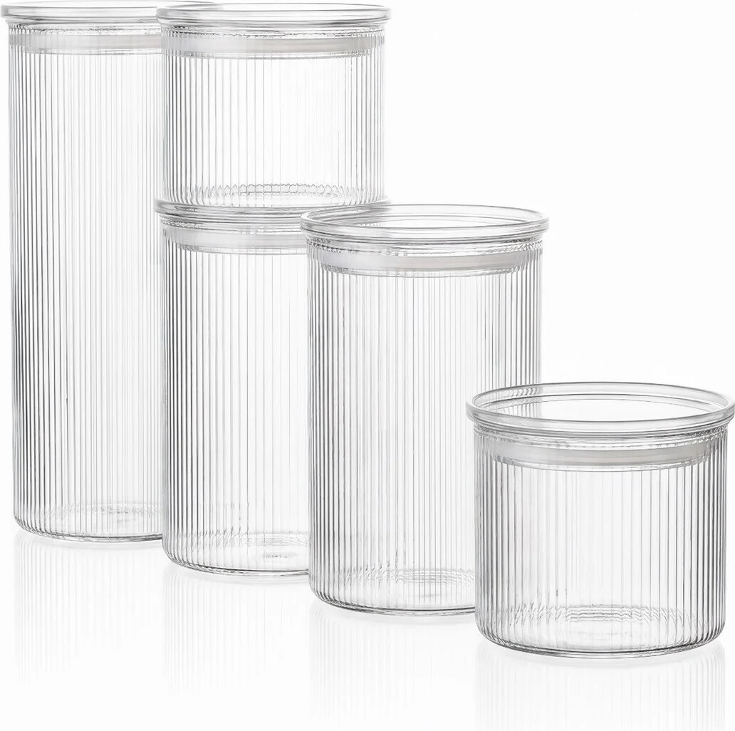 Sobczyk - Glasopbevaringsbøtter Med Små Riller - 5 Pak - 2 X 500 Ml, 2 X 1000 Ml, 1 X 1500 Ml