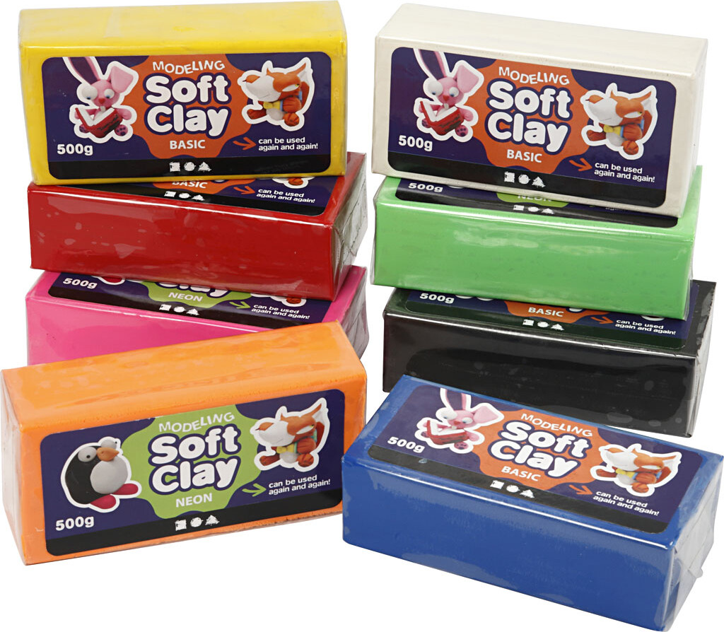 Soft Clay - Modellervoks Sæt - 8 Farver - 8x500 G