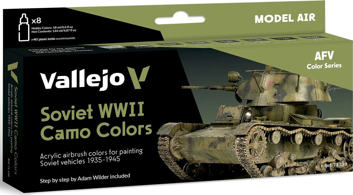 Vallejo 71.188, 17 ml, Sort, Brun, Grøn, Grå, Oliven, Solbrun, Mat, Flaske