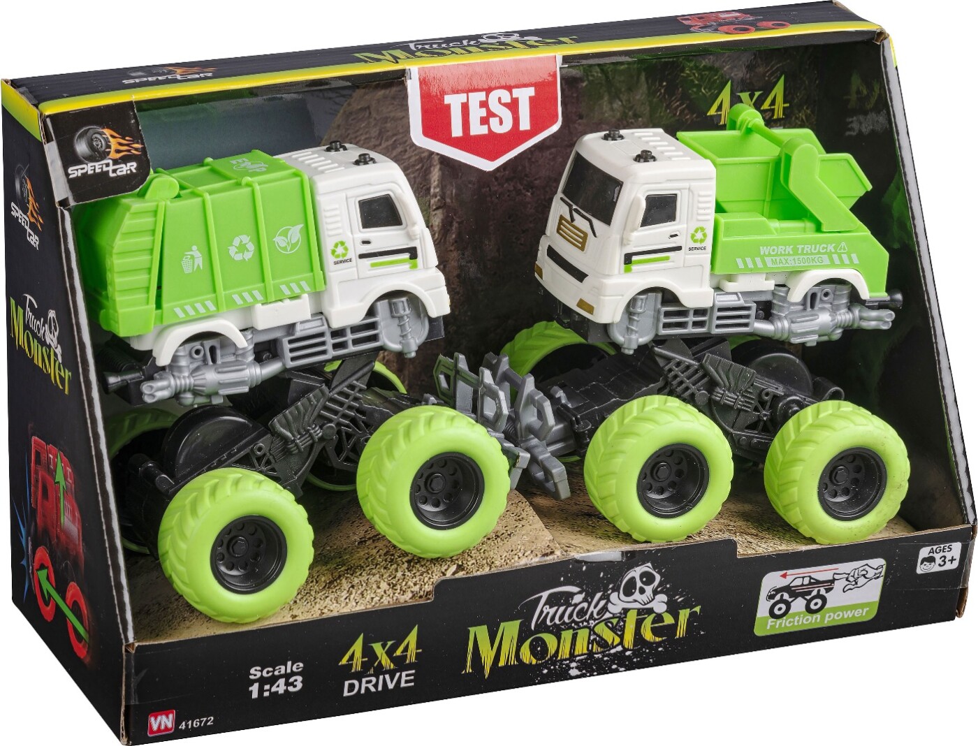 Speedcar - Monster Truck - Sæt Med 2 Stunt - Monstertrucks I Grøn