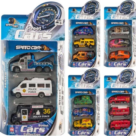 Speedcar - Streetcar 3 Biler I Metal - Assorteret