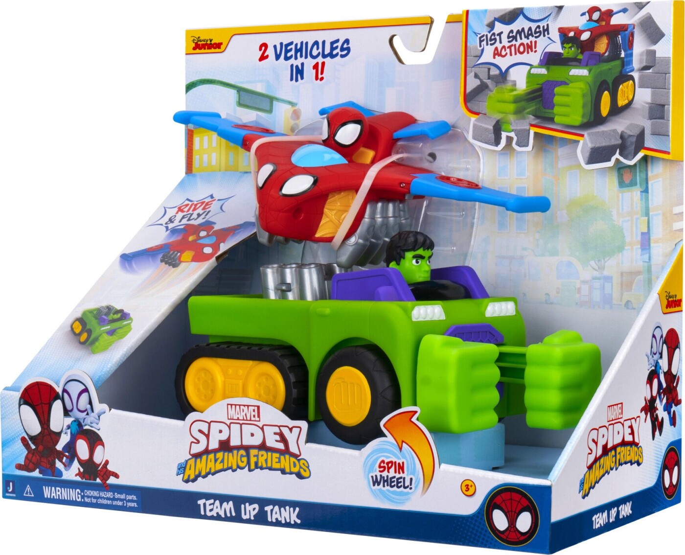 Jazwares Spidey and His Amazing Friends Team Up Tank Legesæt - 3+år - Inkl. Hulk Smash Tank og Spidey Glider Jet