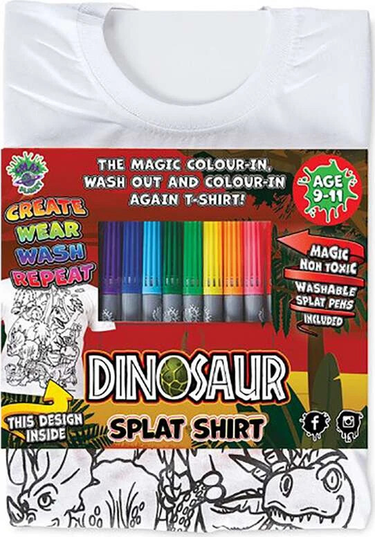 Splat Planet - T-shirt Farv Og Vask Af - 10 Tuscher - 3-4 år - Dinosaur