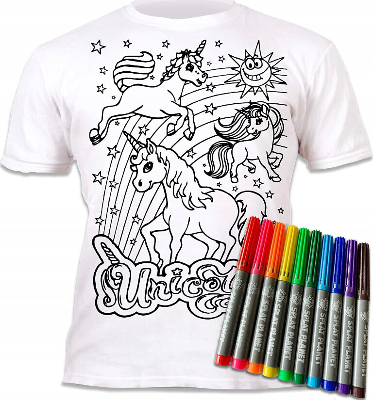 Splat Planet - T-shirt Farv Og Vask Af - 10 Tuscher - 5-6 år - Enhjørning