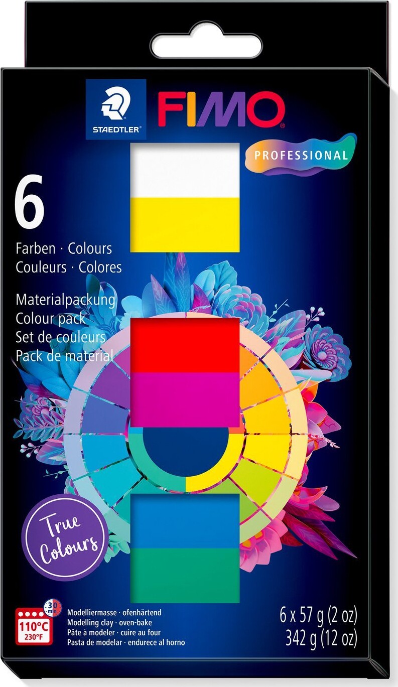 Fimo Ler - Professional - Ler Til Ovn Sæt - 6 True Colours Farver