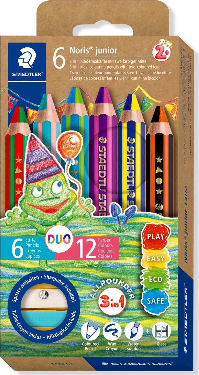 Staedtler - Noris Junior 3-i-1 Farveblyanter Til Børn - 6 Stk.