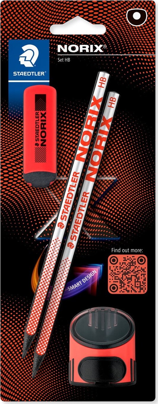 Staedtler - Norix Hb Blyantsæt - 2 Blyanter, Viskelæder Og Blyantspidser - Rød