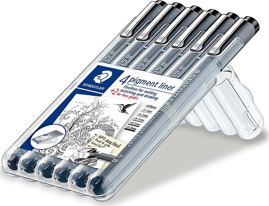 Staedtler - Pigment Liner Sæt - 0,05-0,8 Mm - Sort - 6 Stk