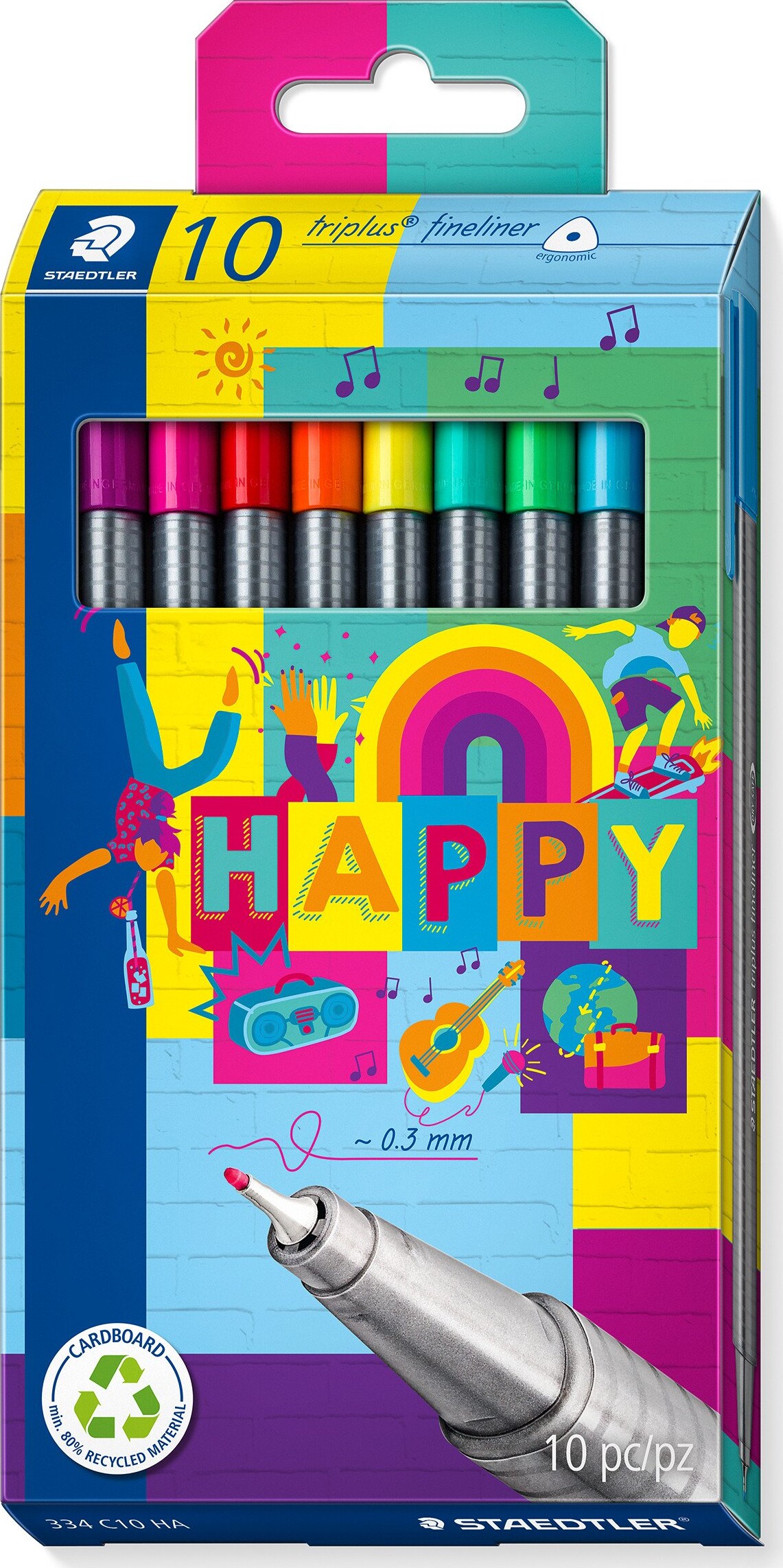 Se Staedtler - Triplus Fineliner Happy, 10 Pcs (334 C10 Ha) hos Gucca.dk